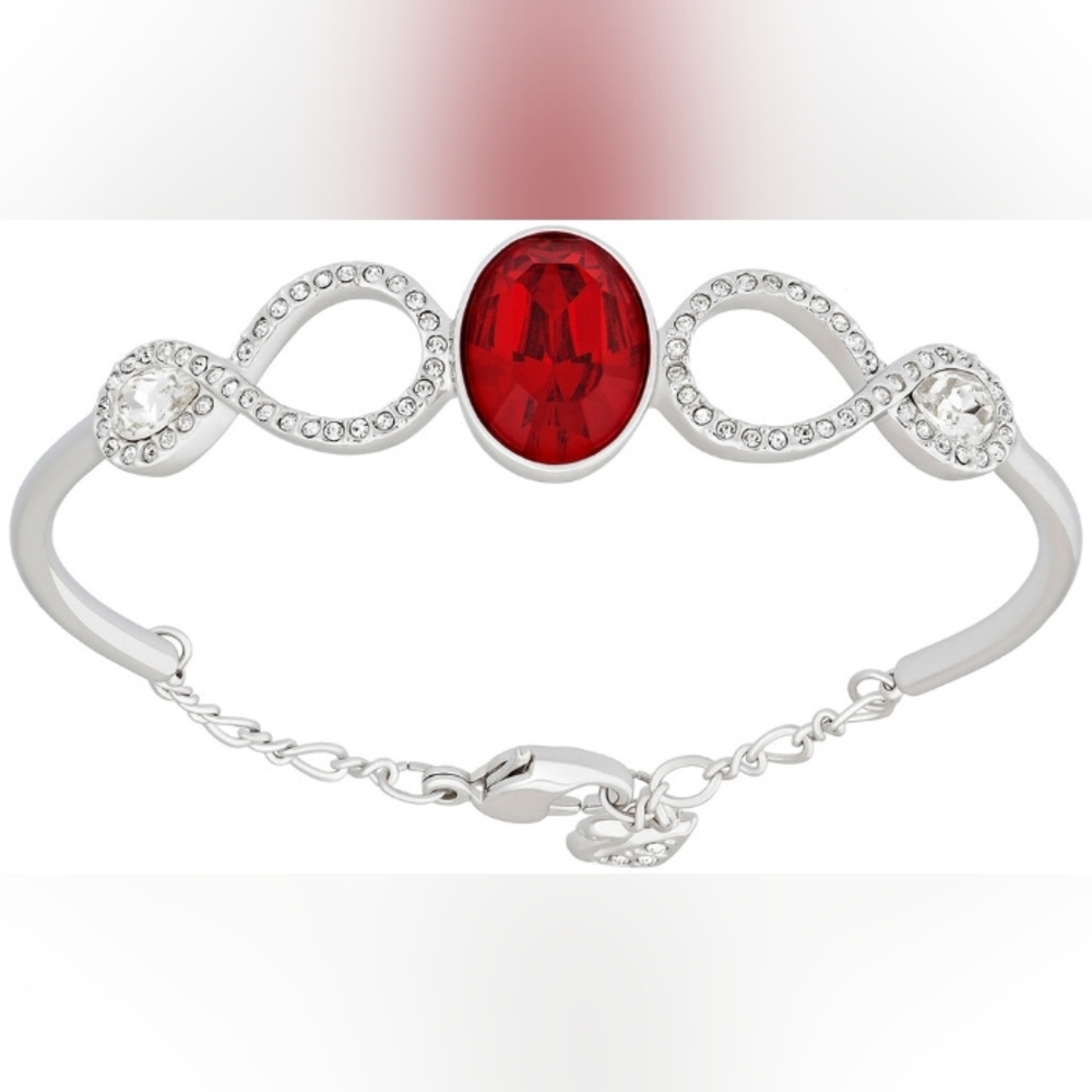 NIB Swarovski Siam Red & Clear Crystal MILES BANGLE Bracelet 5039225